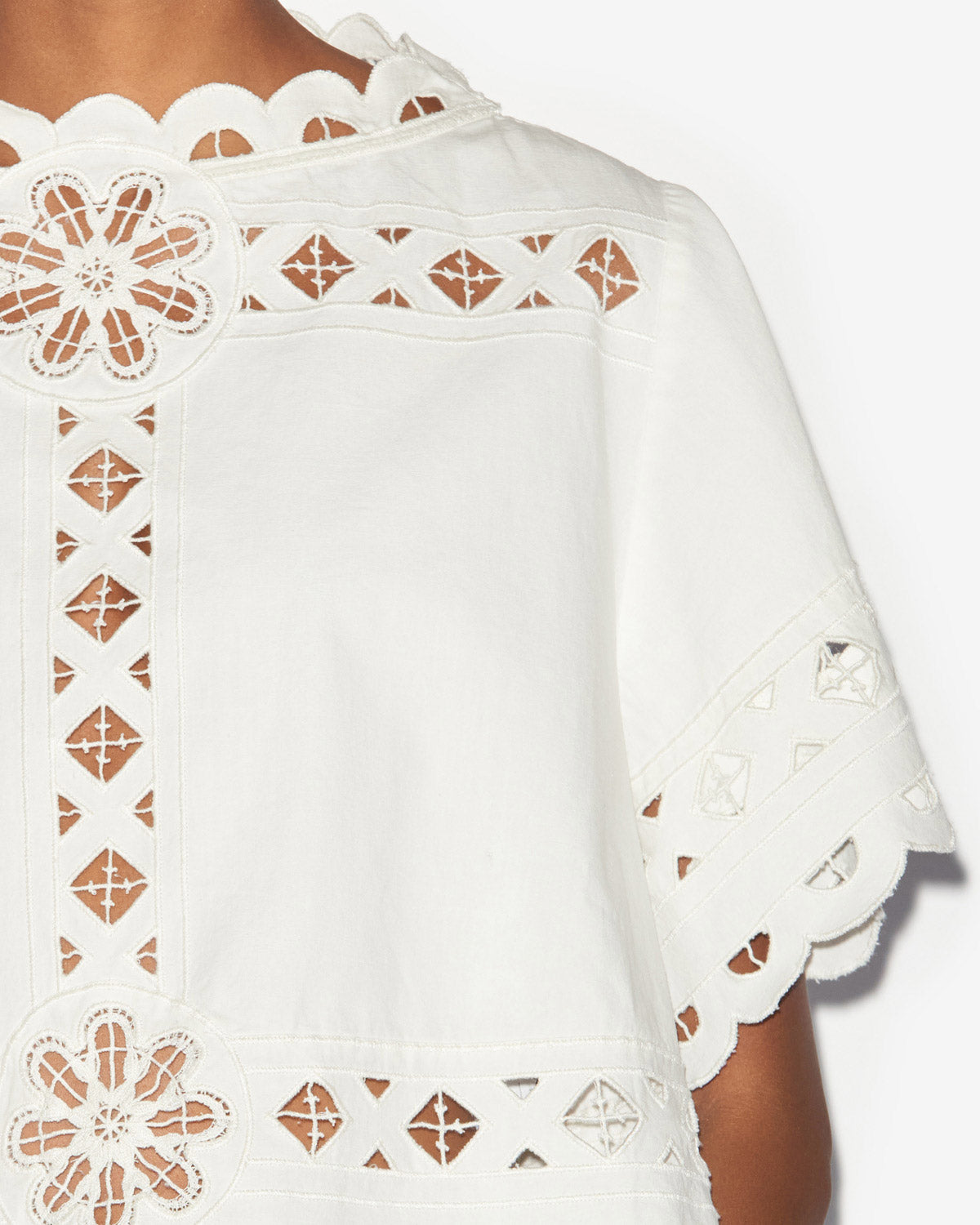파리사(parissa) 플레인 코튼 잉글리쉬 자수 탑 - 하얀색 - Woman - 2