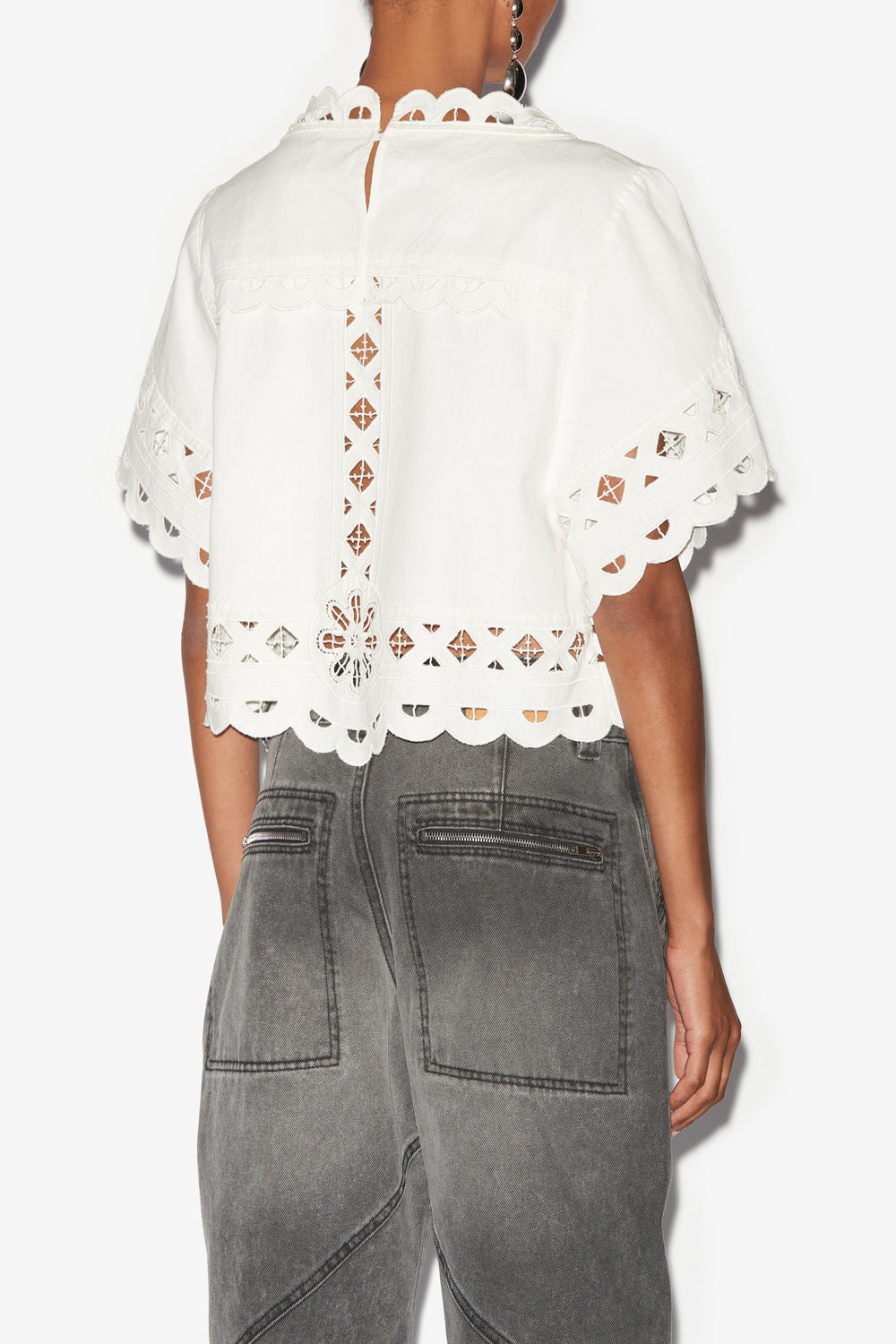 Top parissa en coton uni à broderies anglaises parissa  - Blanc - Woman - 5