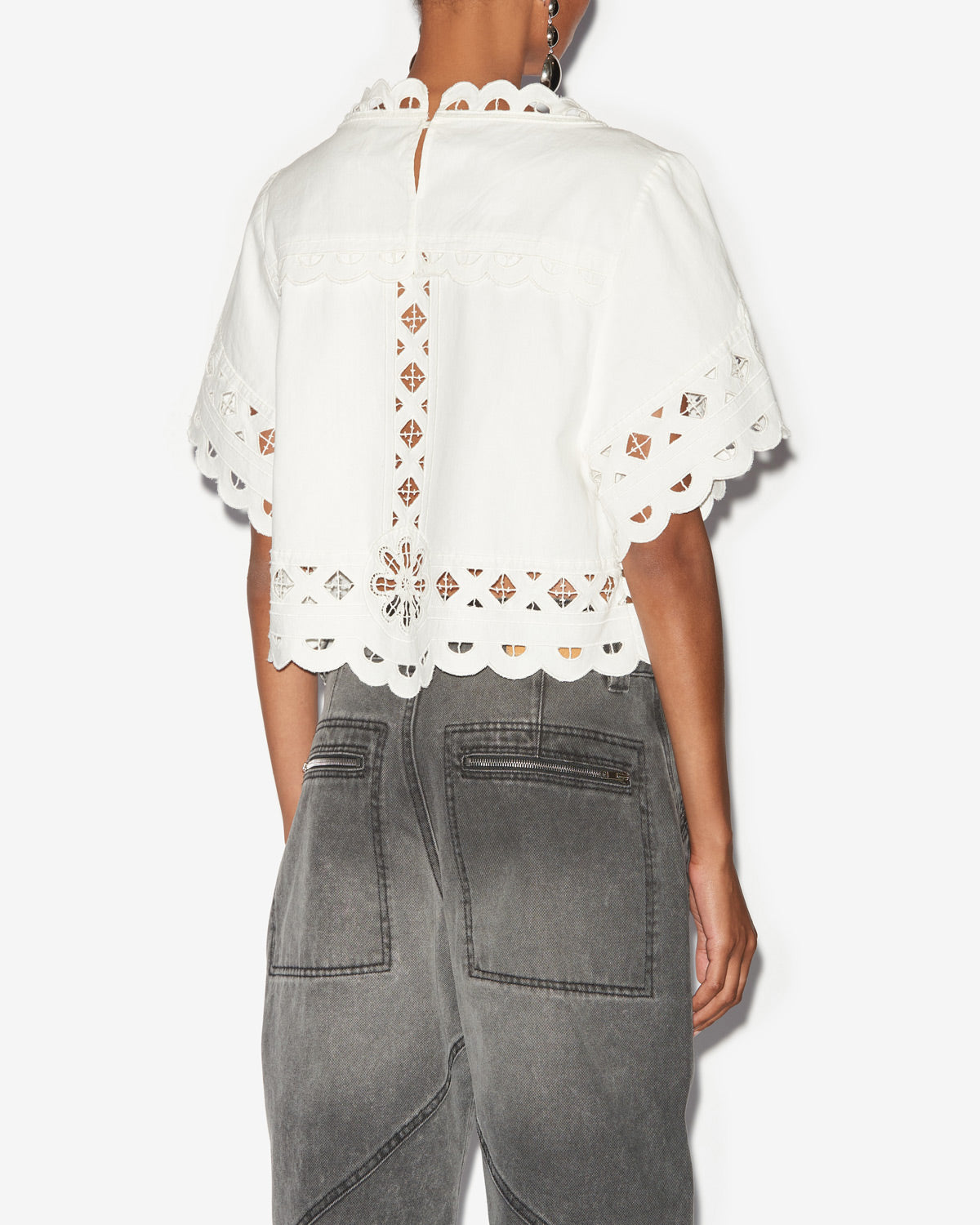 파리사(parissa) 플레인 코튼 잉글리쉬 자수 탑 - 하얀색 - Woman - 4