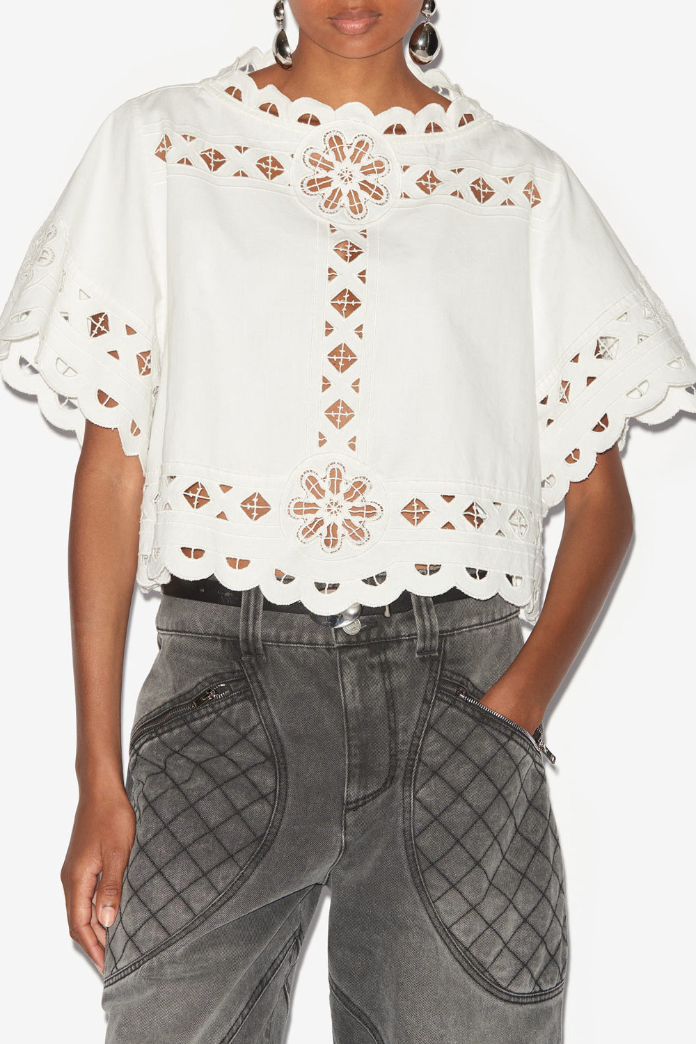 Top parissa en coton uni à broderies anglaises parissa  - Blanc - Woman - 4