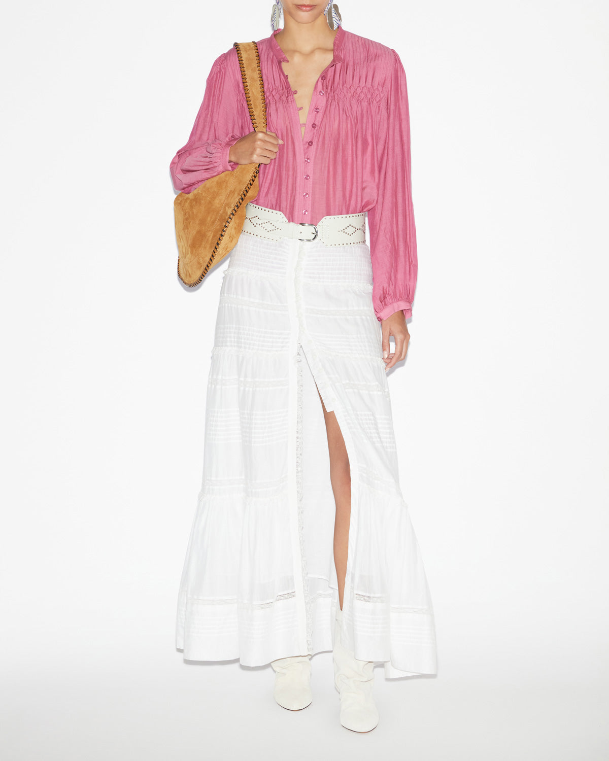 Blusa dorothe fruncida de gasa de algodón lisa - Antique pink - Woman - 1