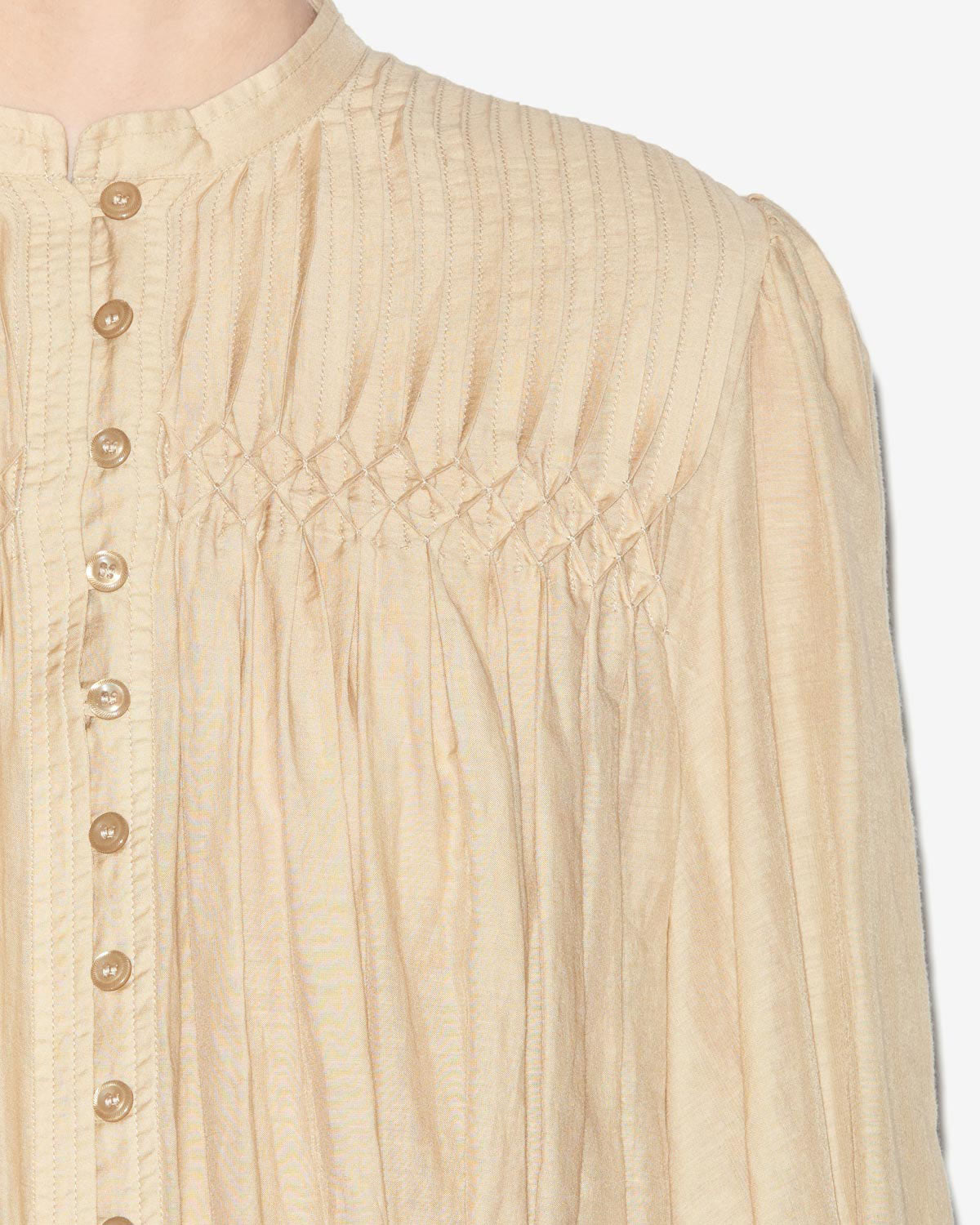 Gesmokte bluse dorothe aus einfarbigem baumwollvoile - Light khaki - Woman - 2