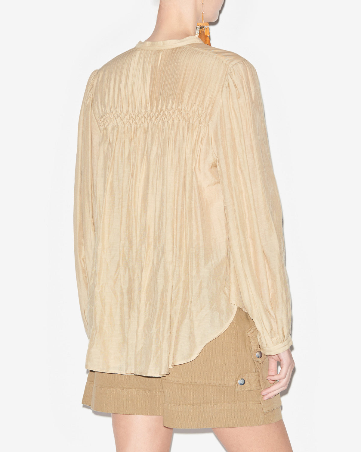 Gesmokte bluse dorothe aus einfarbigem baumwollvoile - Light khaki - Woman - 4