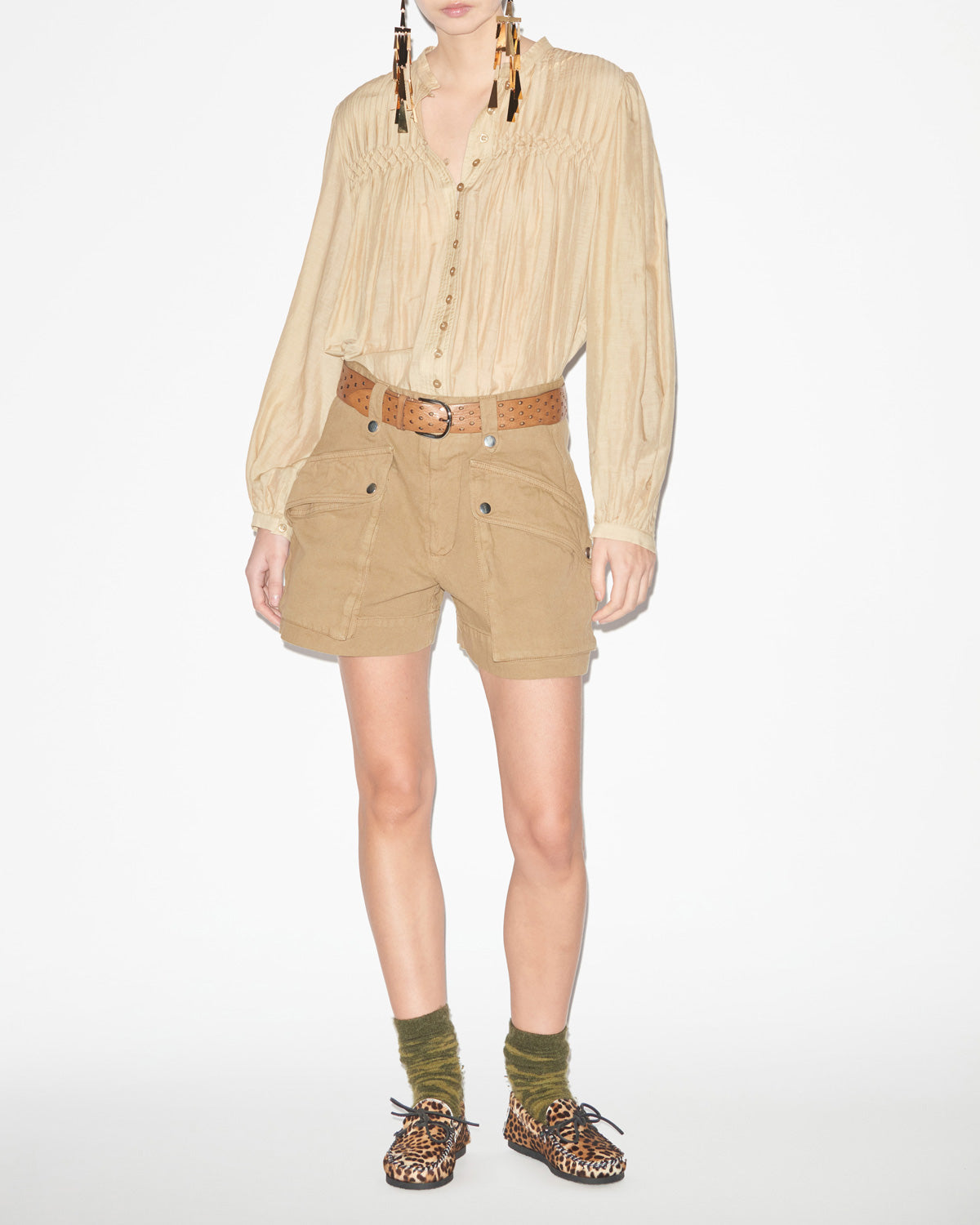 Gesmokte bluse dorothe aus einfarbigem baumwollvoile - Light khaki - Woman - 1