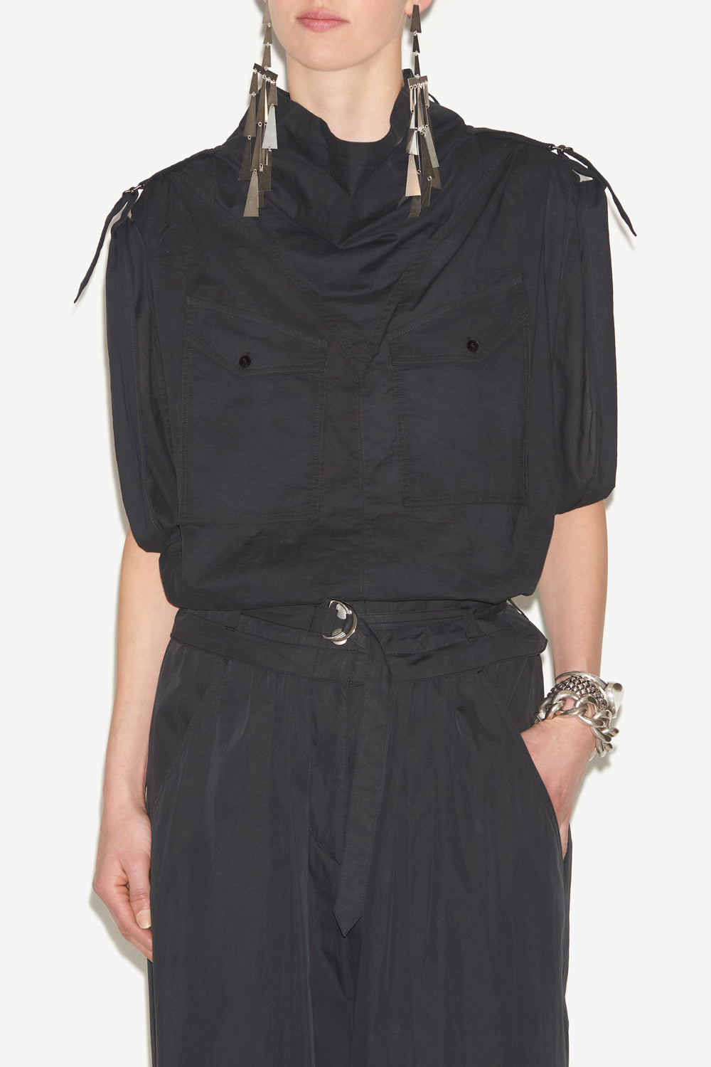 Top remea de inspiración aventurera de algodón orgánico liso - Negro - Woman - 4