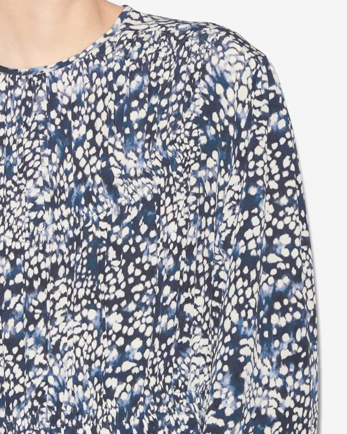 Gelina blouse in printed and gathered crêpe de chine - Midnight-white - Woman - 2