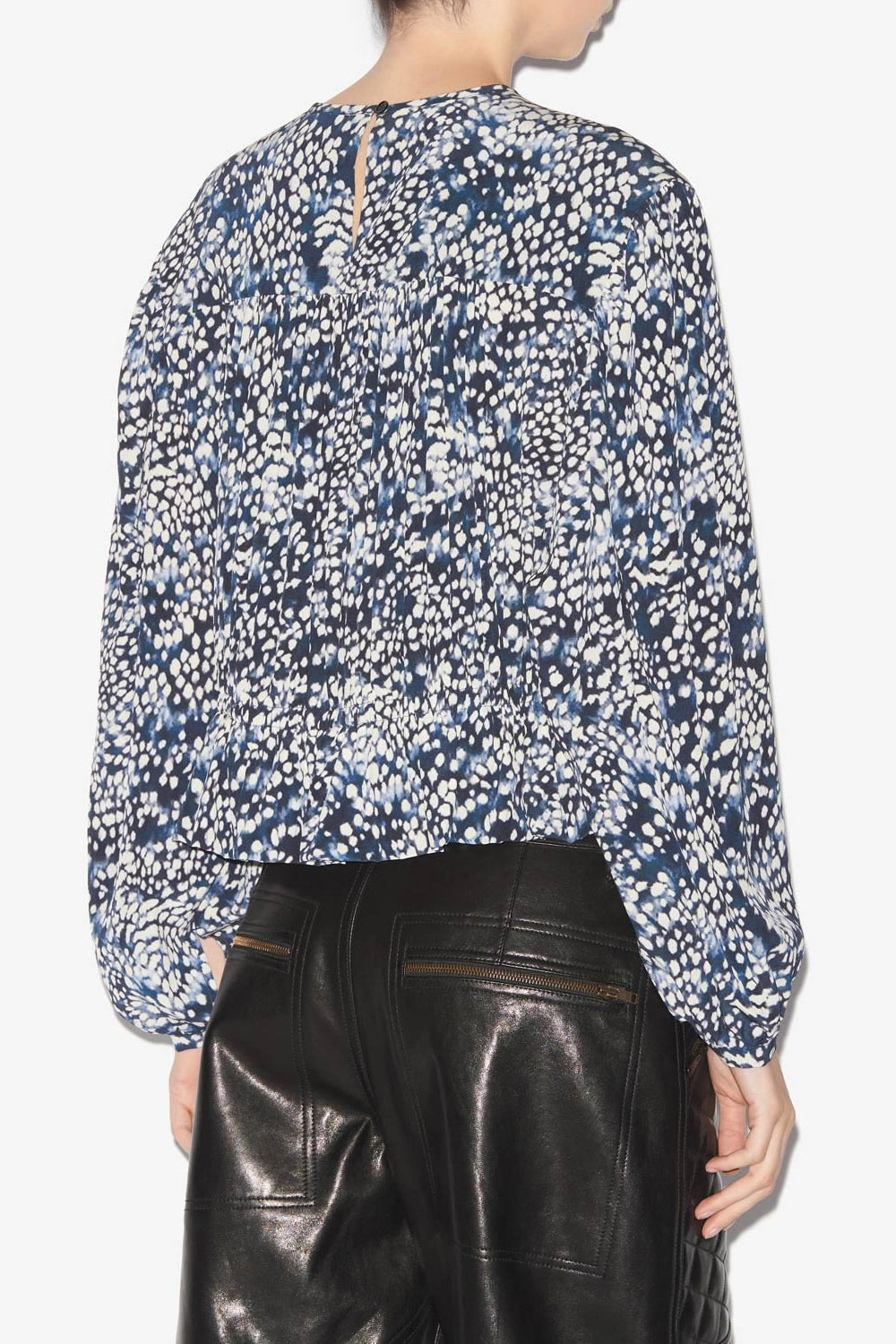 Blusa gelina de crepé de china estampado y fruncido - Midnight-white - Woman - 5