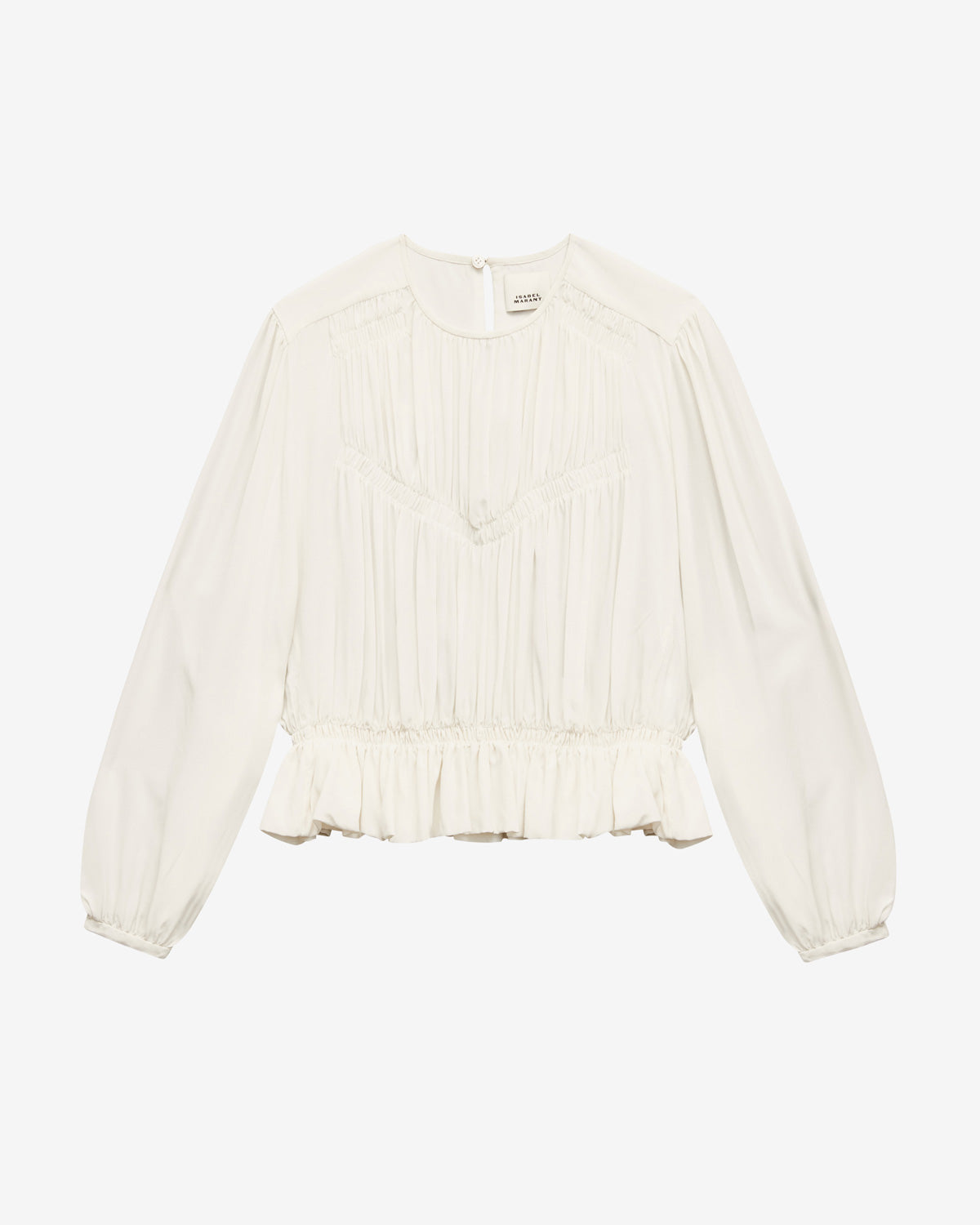 젤리나(gelina) 플레인 크레이프 드 신 개더 주름 블라우스 - 에크루 - Woman - 5