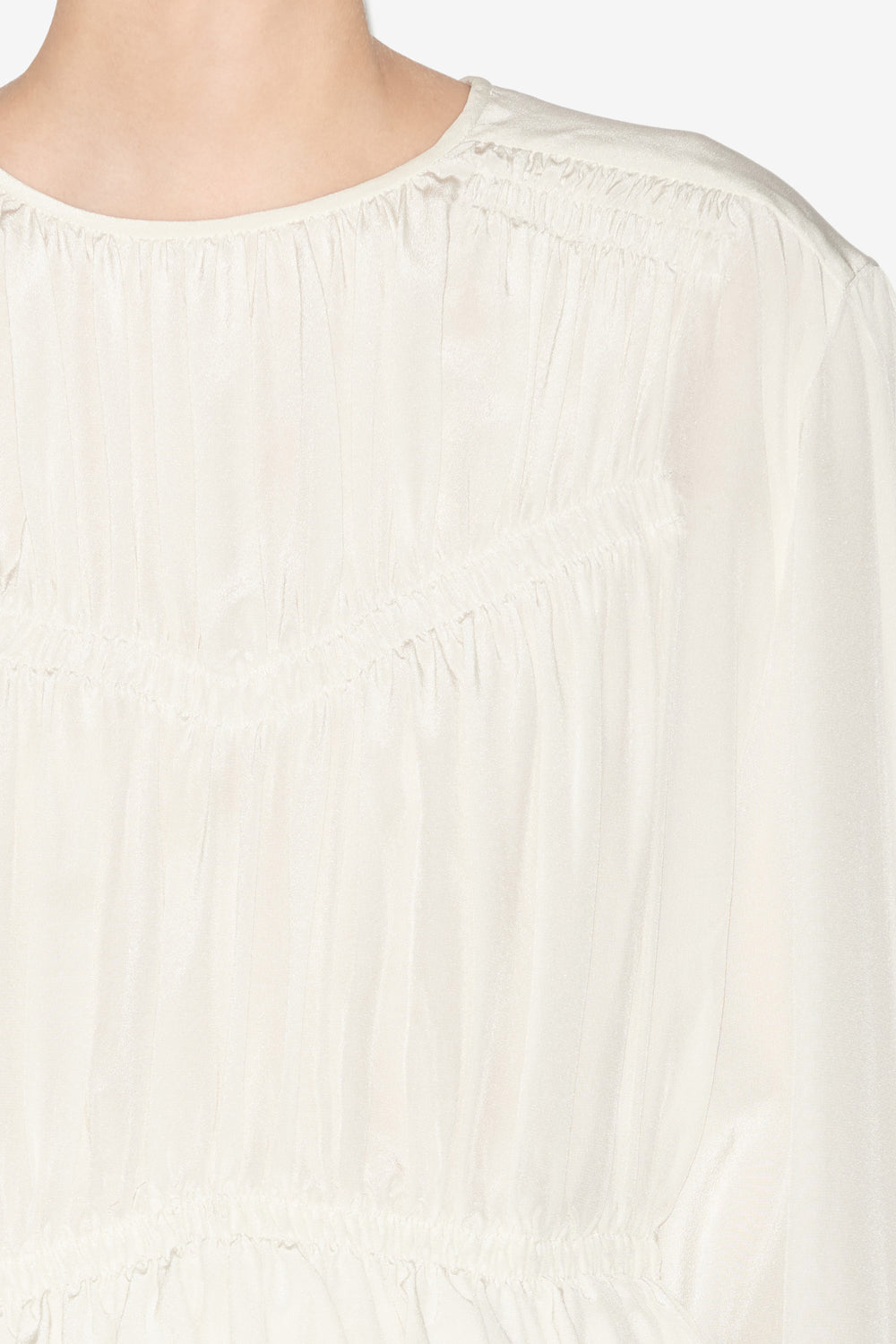 젤리나(gelina) 플레인 크레이프 드 신 개더 주름 블라우스 - 에크루 - Woman - 3