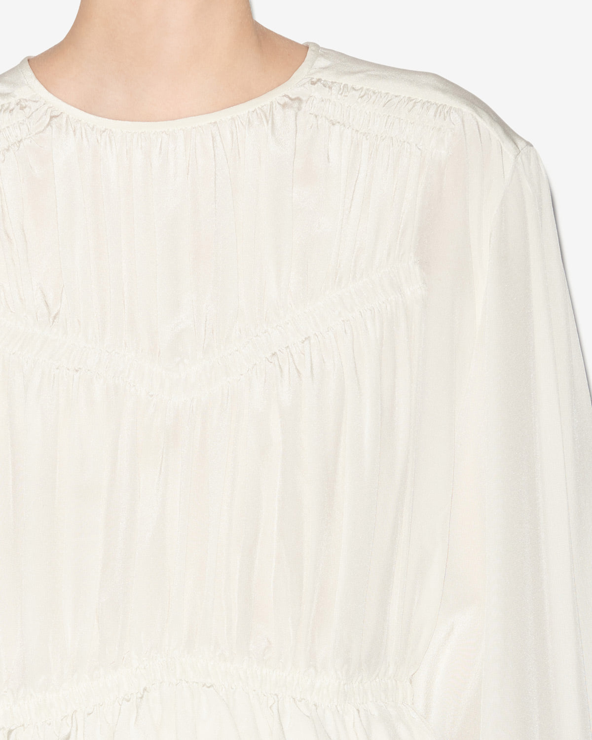 젤리나(gelina) 플레인 크레이프 드 신 개더 주름 블라우스 - 에크루 - Woman - 2