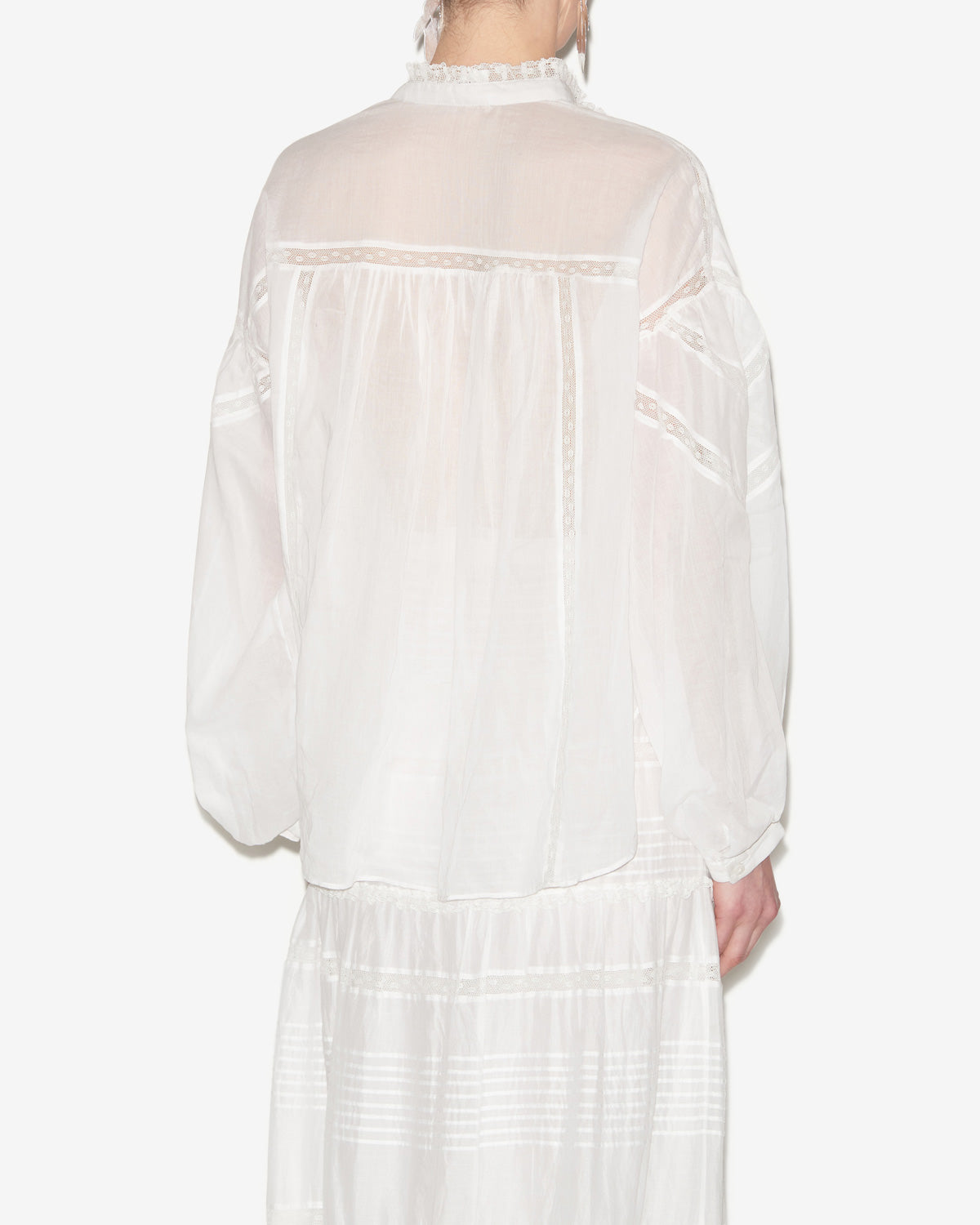 젤마(gelma) 플레인 코튼 보일 & 레이스 블라우스 - 하얀색 - Woman - 4