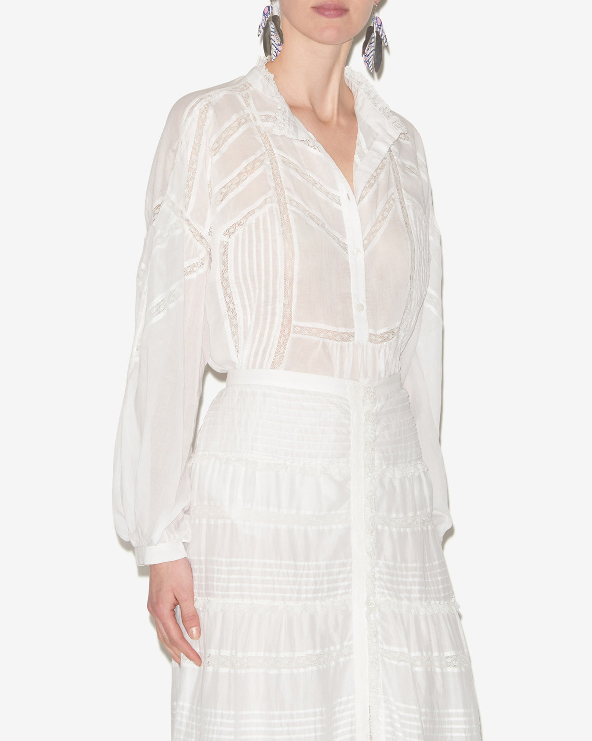 젤마(gelma) 플레인 코튼 보일 & 레이스 블라우스 - 하얀색 - Woman - 3