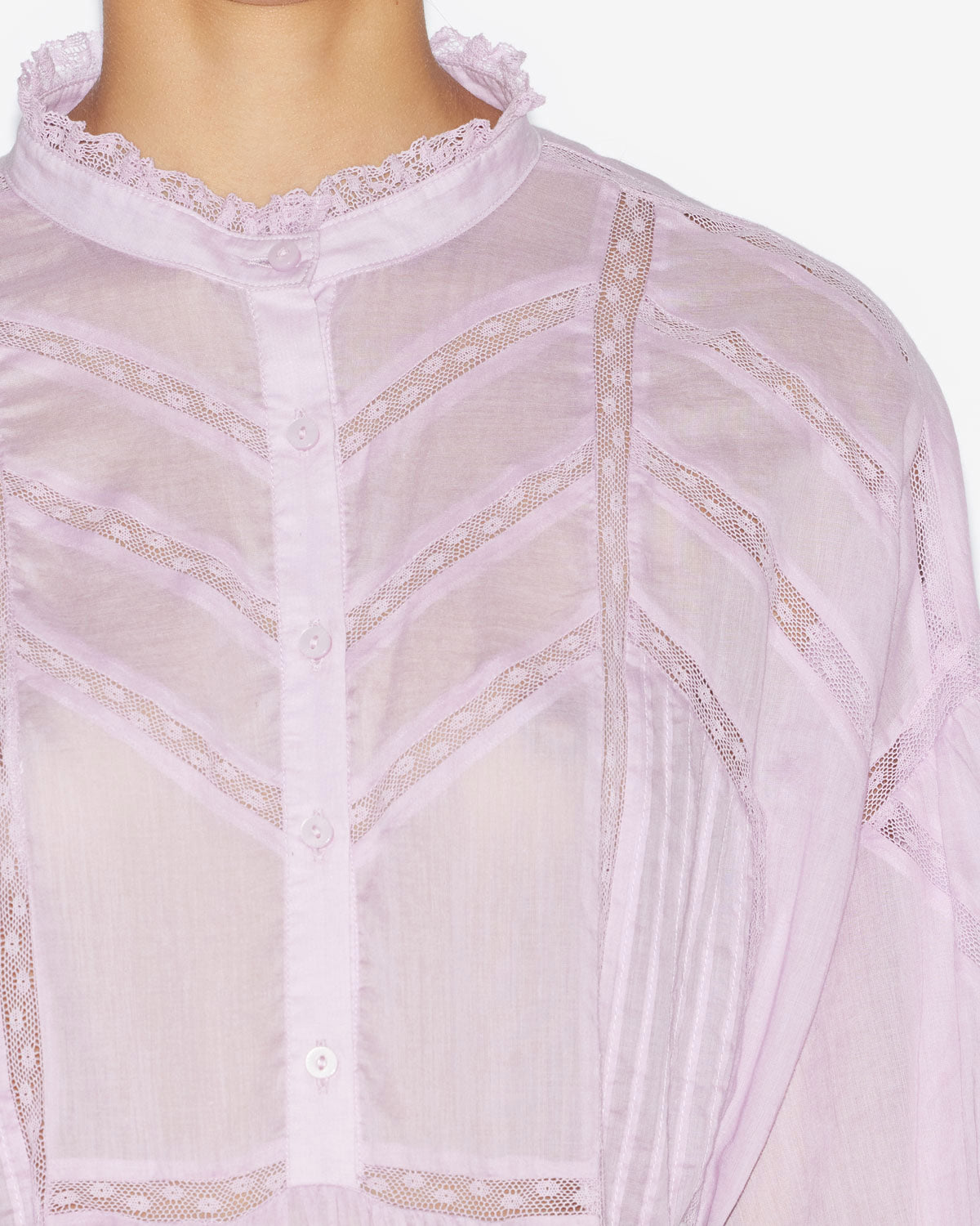 Blusa gelma in voile di cotone e pizzo tinta unita - Lilac - Woman - 2