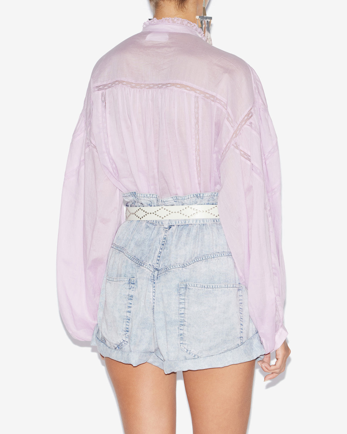 Blusa gelma in voile di cotone e pizzo tinta unita - Lilac - Woman - 4