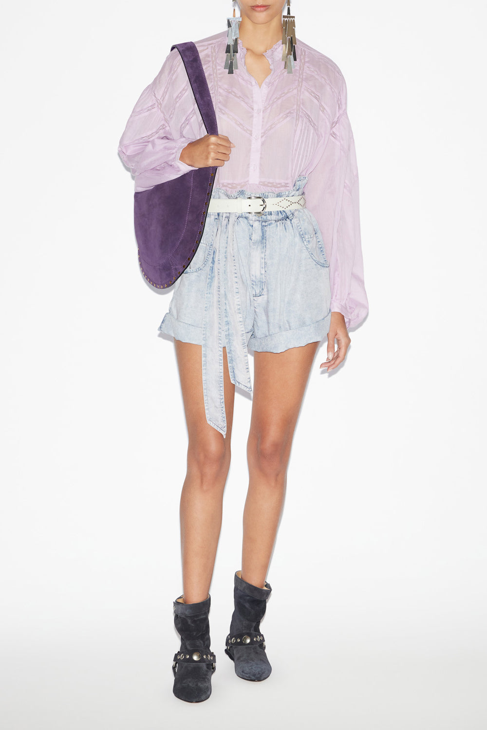 Gelma レース付き 無地コットンボイル ブラウス - Lilac - Woman - 2