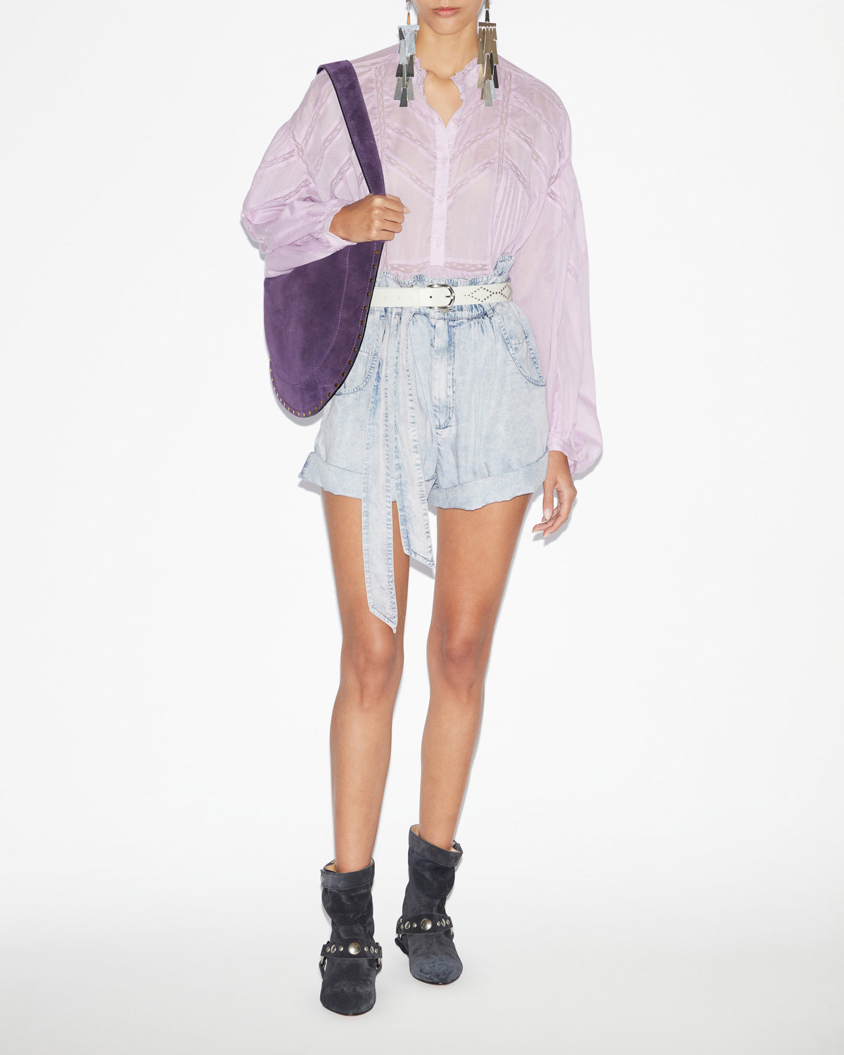 Blusa gelma in voile di cotone e pizzo tinta unita - Lilac - Woman - 1