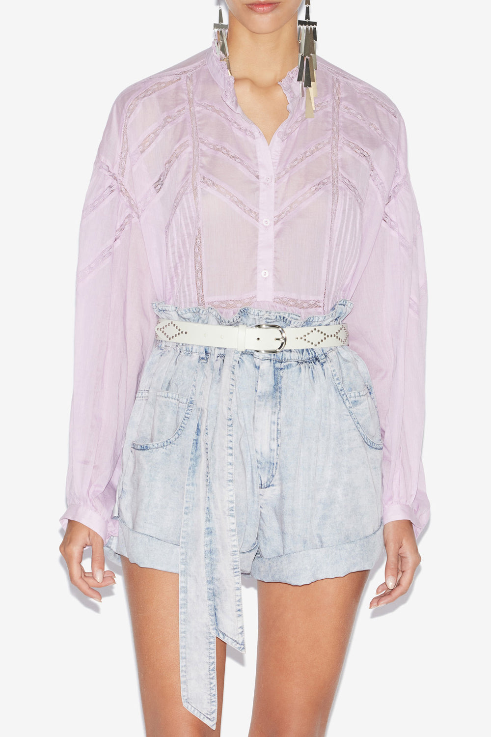 Gelma レース付き 無地コットンボイル ブラウス - Lilac - Woman - 4