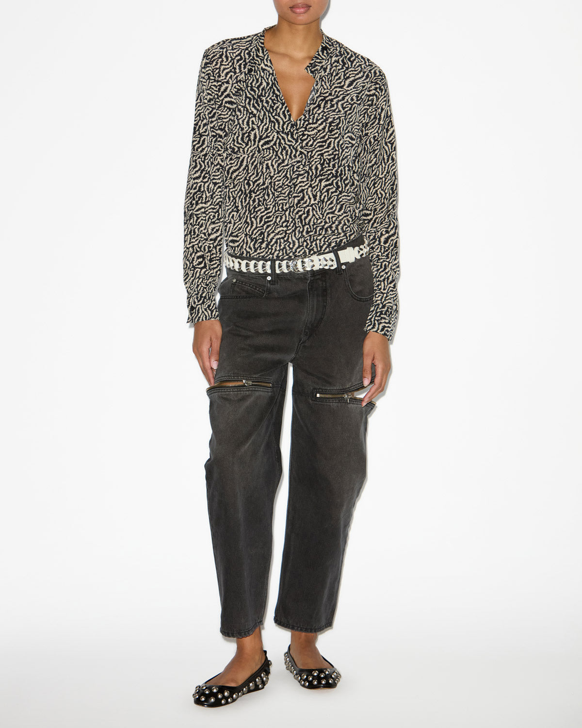 Vilda プリント入り フルイドブラウス - Ecru and black - Woman - 1