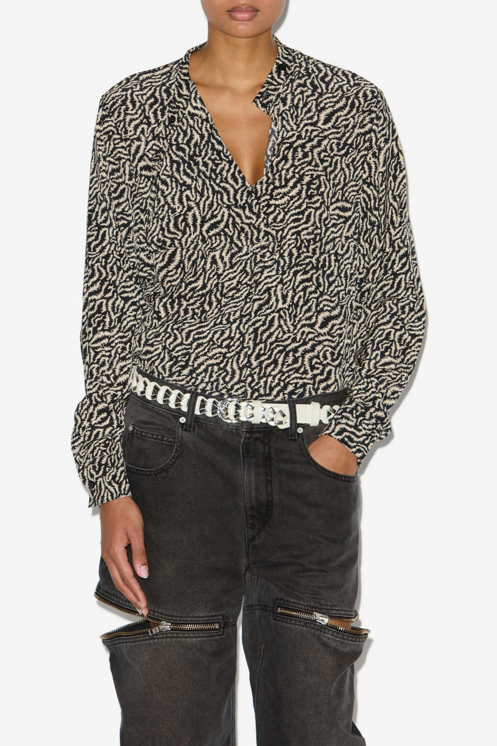 Blusa vilda fluida estampada - Ecru and black - Woman - 4