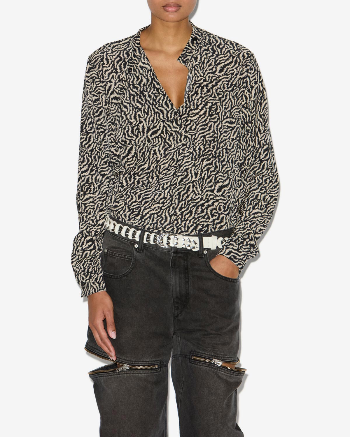 Vilda プリント入り フルイドブラウス - Ecru and black - Woman - 3