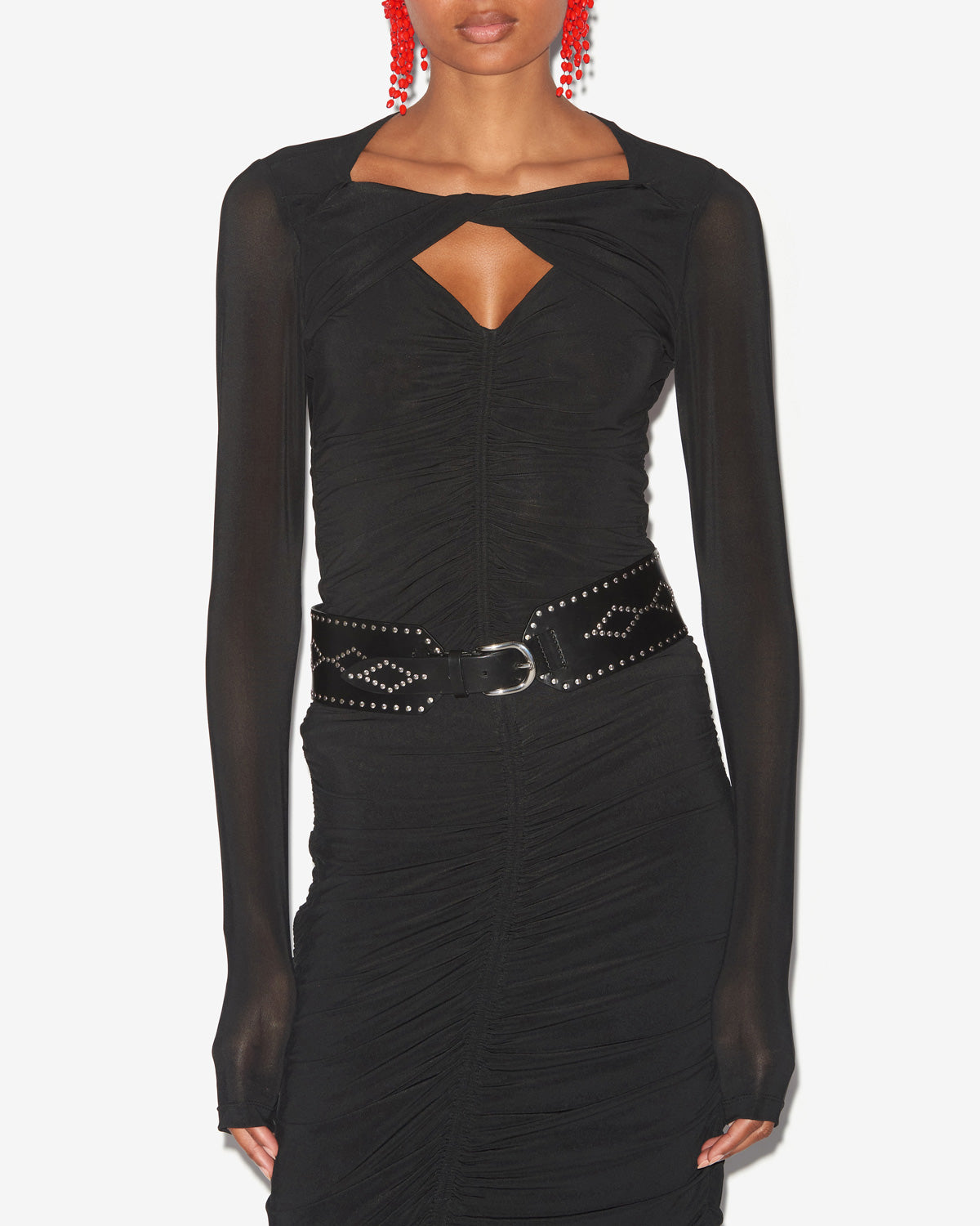 Top vandalia in jersey arricciato - Nero - Woman - 3