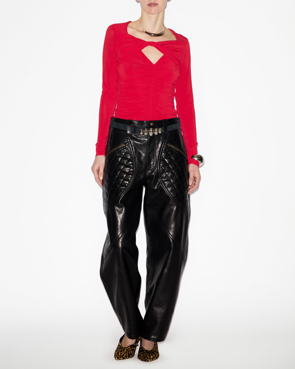 Top vandalia in jersey arricciato - Rosso - Woman - 1