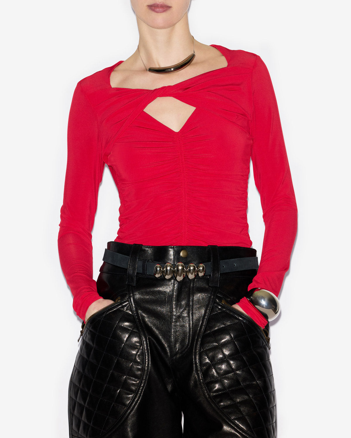 Top vandalia in jersey arricciato - Rosso - Woman - 3