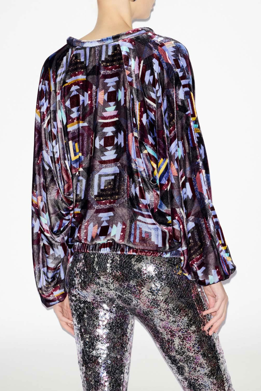 다비아(dabia) 벨벳 프린트 탑 - Plum - Woman - 5