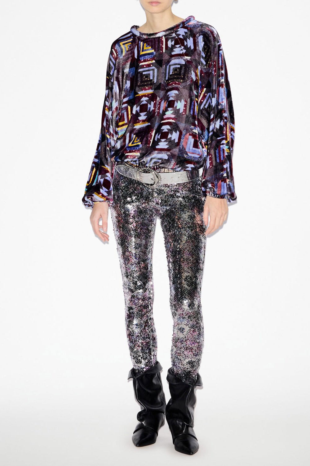 다비아(dabia) 벨벳 프린트 탑 - Plum - Woman - 2