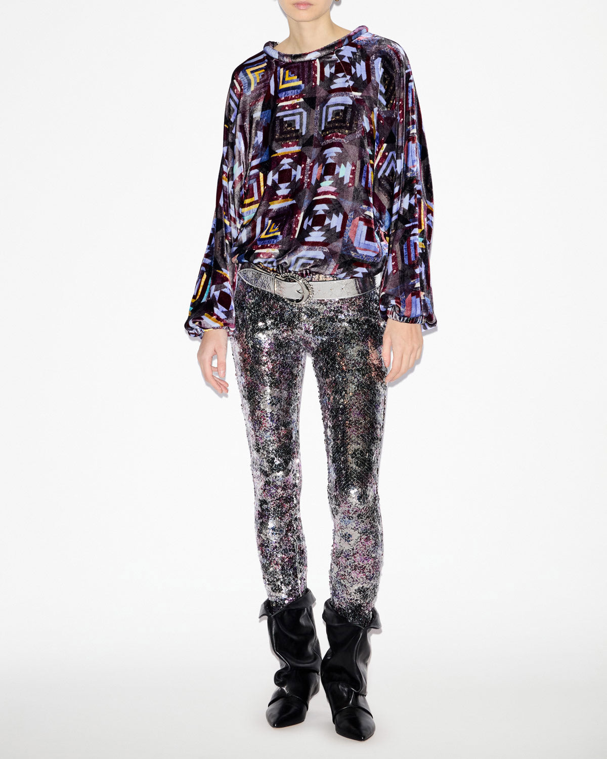 Top dabia de terciopelo estampado - Plum - Woman - 1