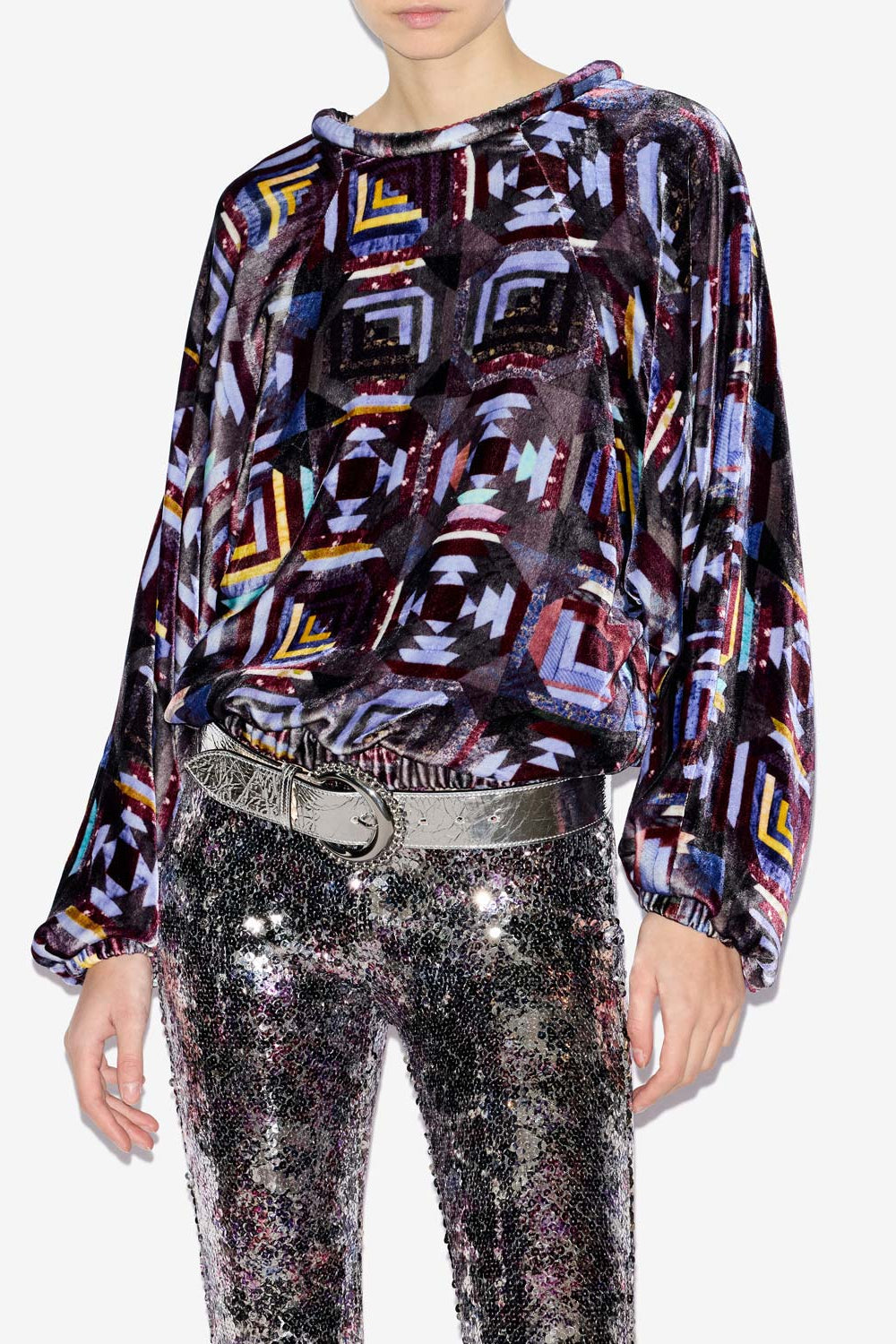 다비아(dabia) 벨벳 프린트 탑 - Plum - Woman - 4