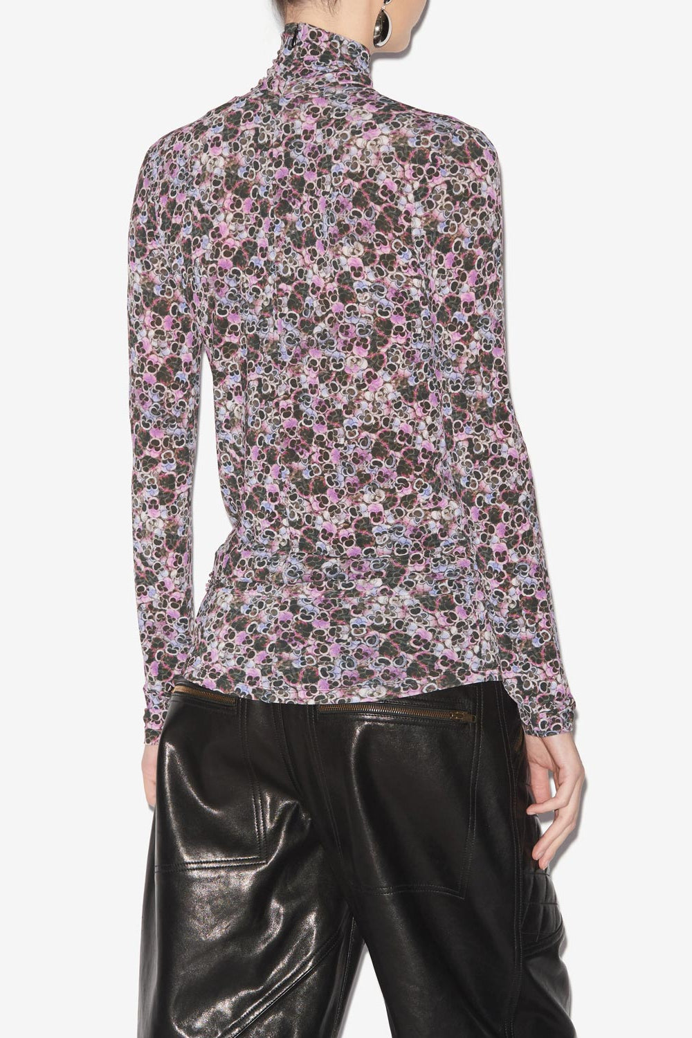 Top joyela de punto estampado con cuello alto - Púrpura - Woman - 5