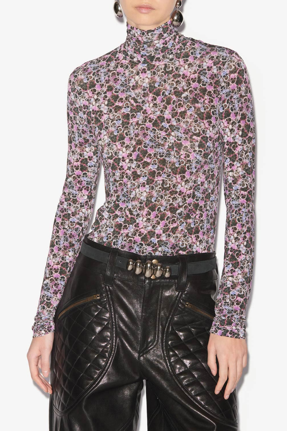 Top joyela de punto estampado con cuello alto - Púrpura - Woman - 4