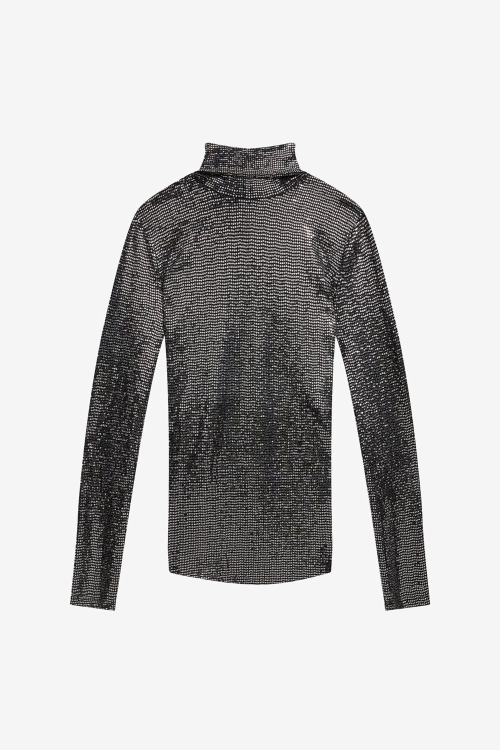 Top joyela de punto brillante con cuello alto - Black and silver - Woman - 1