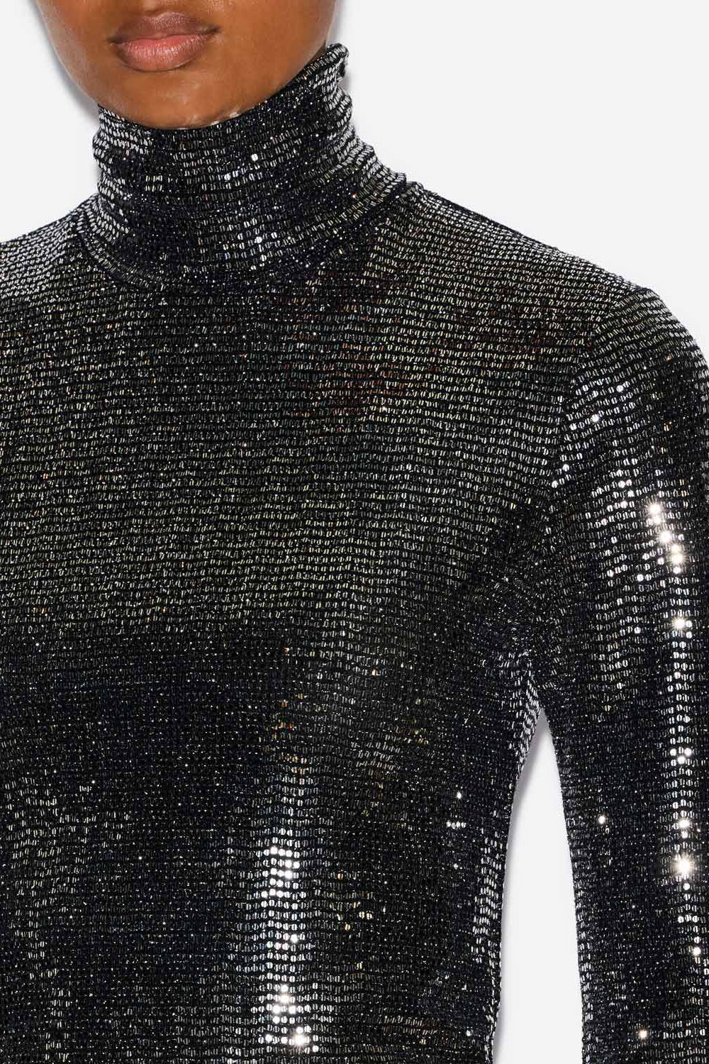 Top joyela de punto brillante con cuello alto - Black and silver - Woman - 3