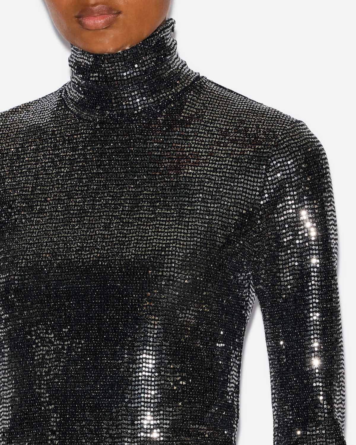 Top joyela de punto brillante con cuello alto - Black and silver - Woman - 2