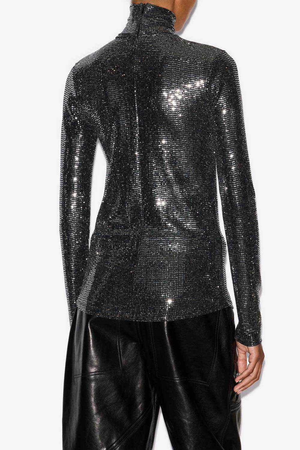 Top joyela de punto brillante con cuello alto - Black and silver - Woman - 5