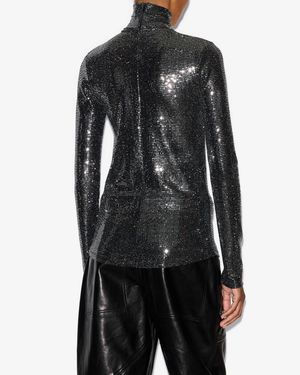 Top joyela de punto brillante con cuello alto - Black and silver - Woman - 4