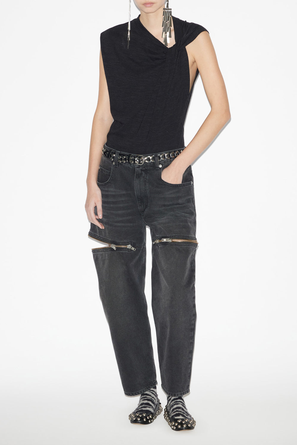 Camiseta naydali asimétrica lisa - Negro - Woman - 2