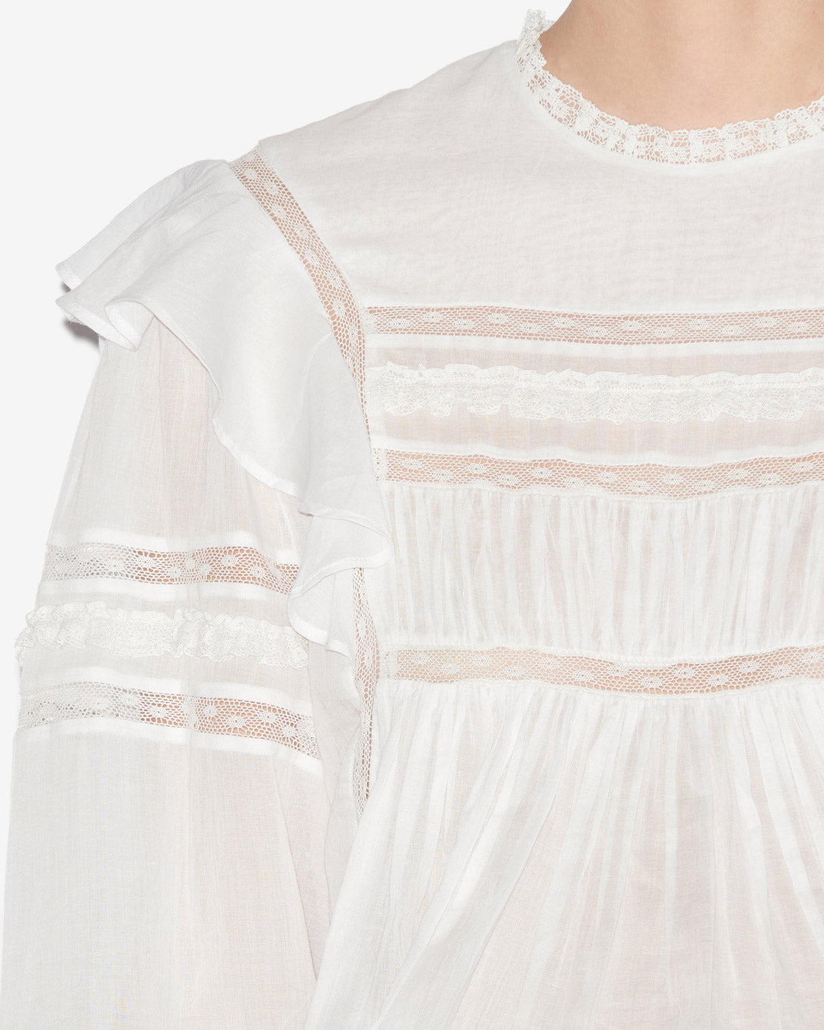 Blouse ganael en voile de coton et dentelle unis - Blanc - Woman - 2