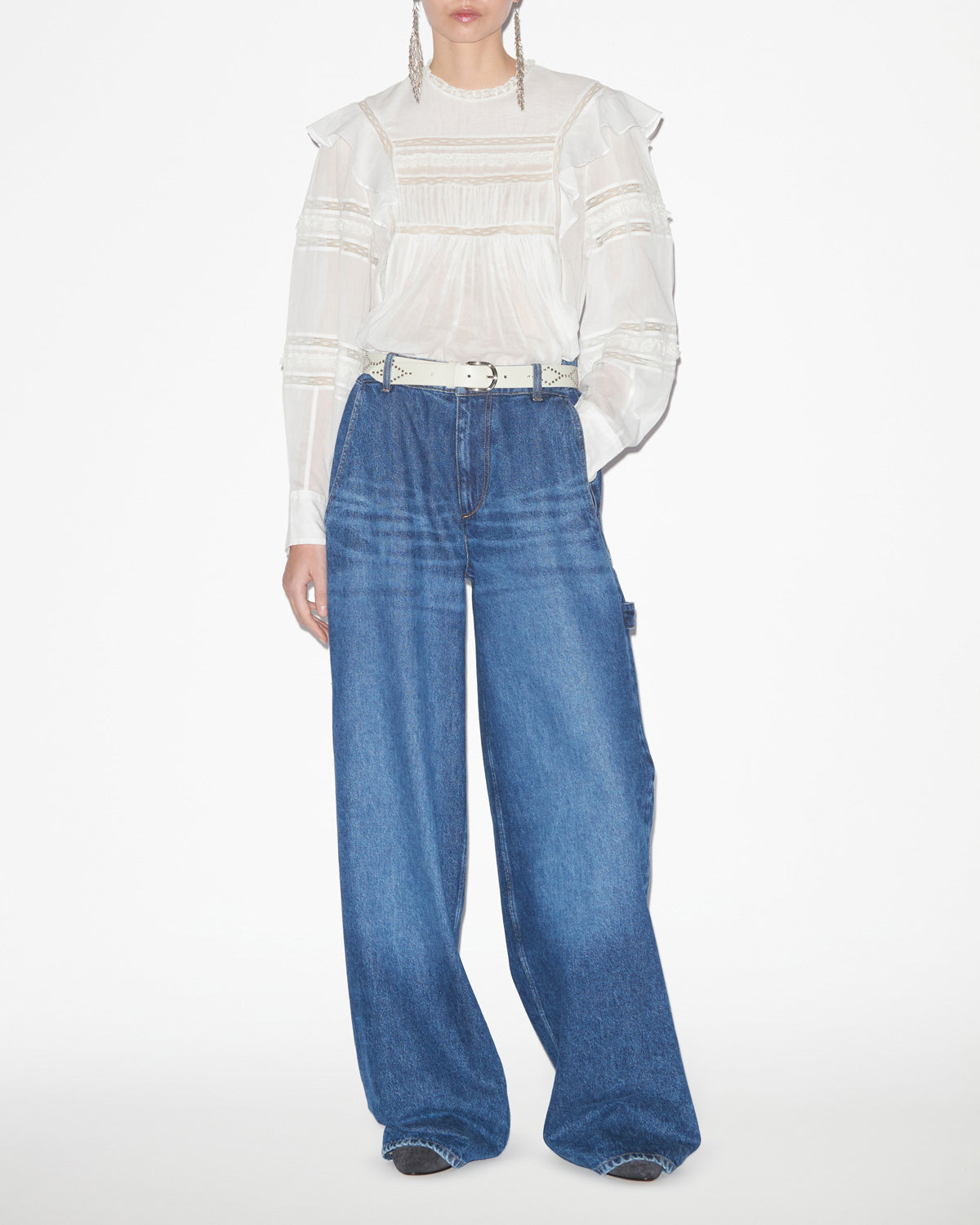 Blouse ganael en voile de coton et dentelle unis - Blanc - Woman - 1