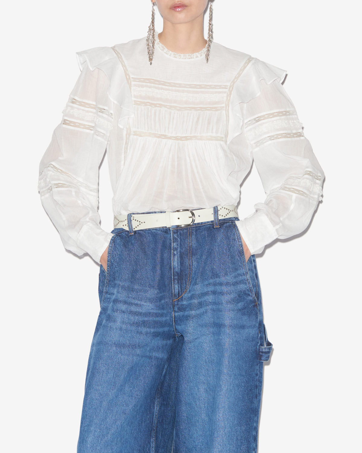 Blouse ganael en voile de coton et dentelle unis - Blanc - Woman - 3