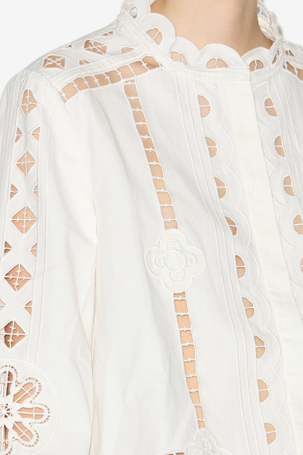 Top perline de algodón liso con bordado inglés - Blanco - Woman - 3