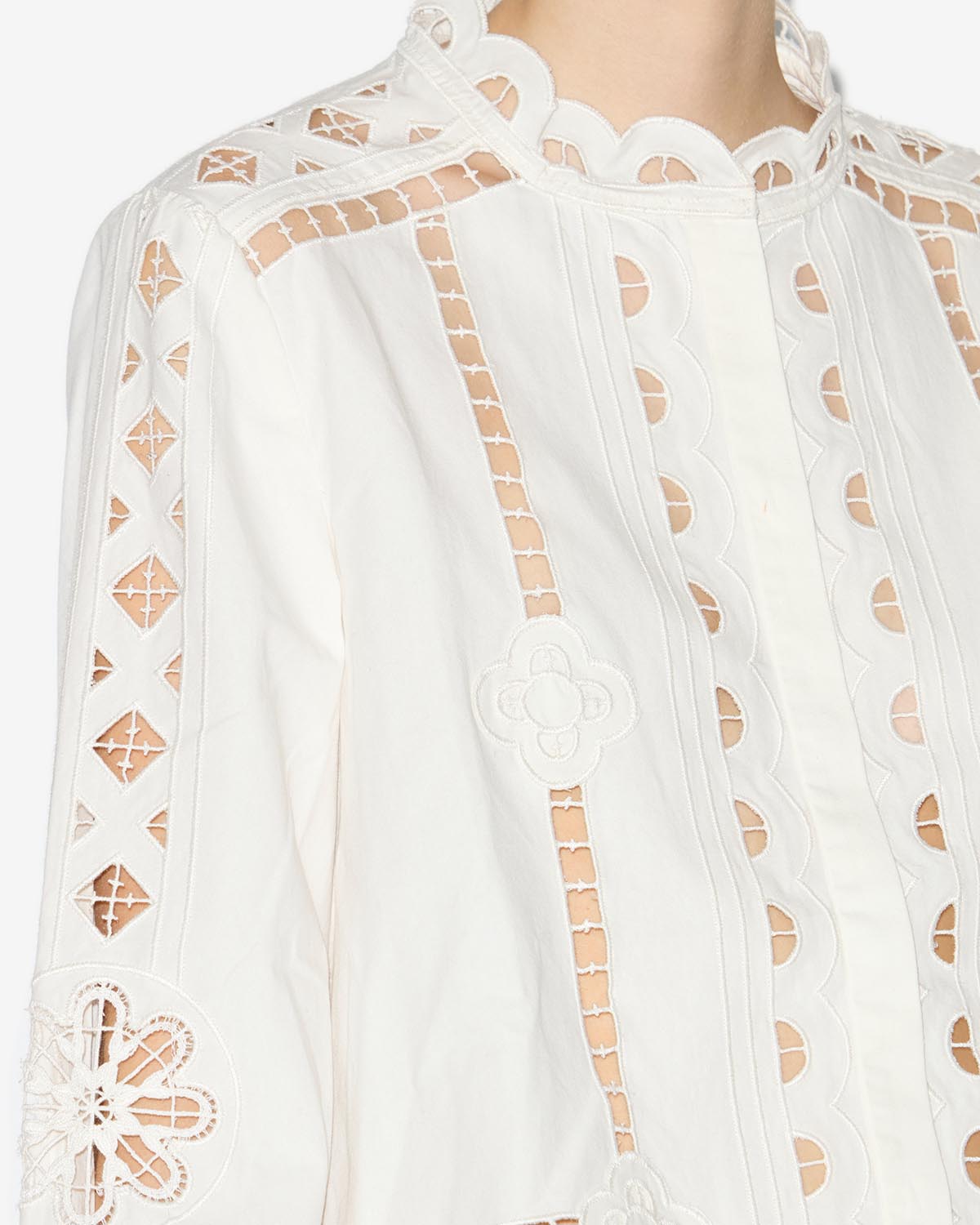 페를린(perline) 플레인 코튼 잉글리쉬 자수 탑 - 하얀색 - Woman - 2