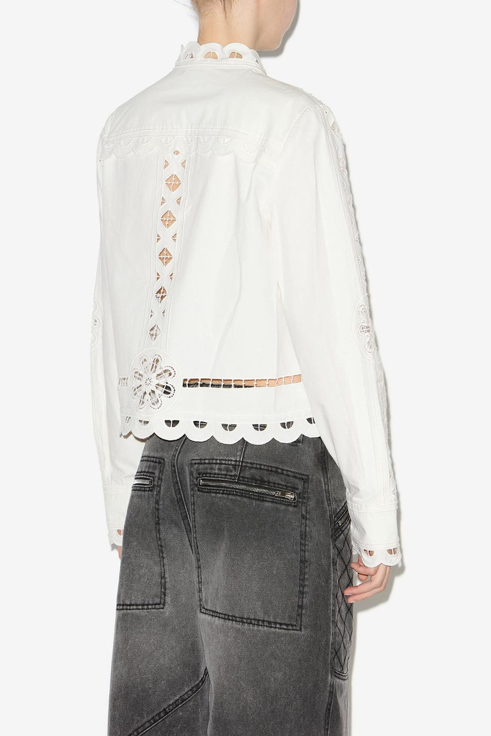 Top perline de algodón liso con bordado inglés - Blanco - Woman - 5