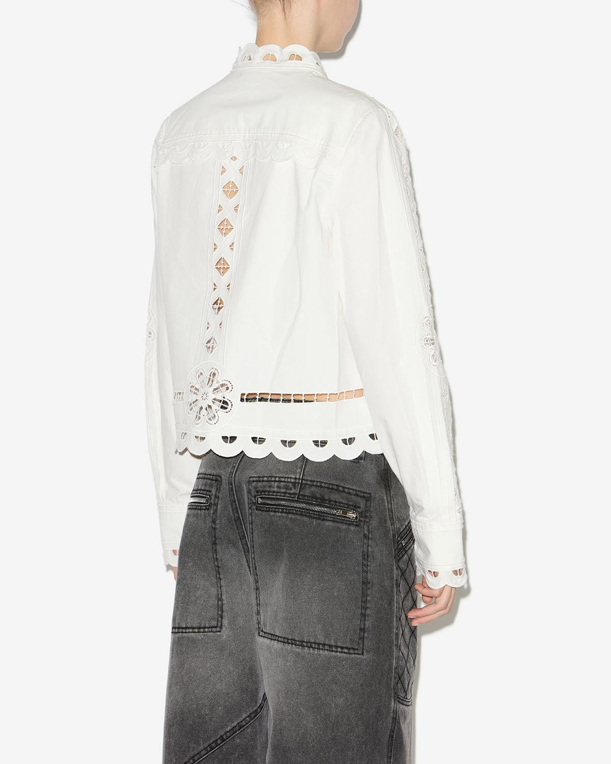 페를린(perline) 플레인 코튼 잉글리쉬 자수 탑 - 하얀색 - Woman - 4