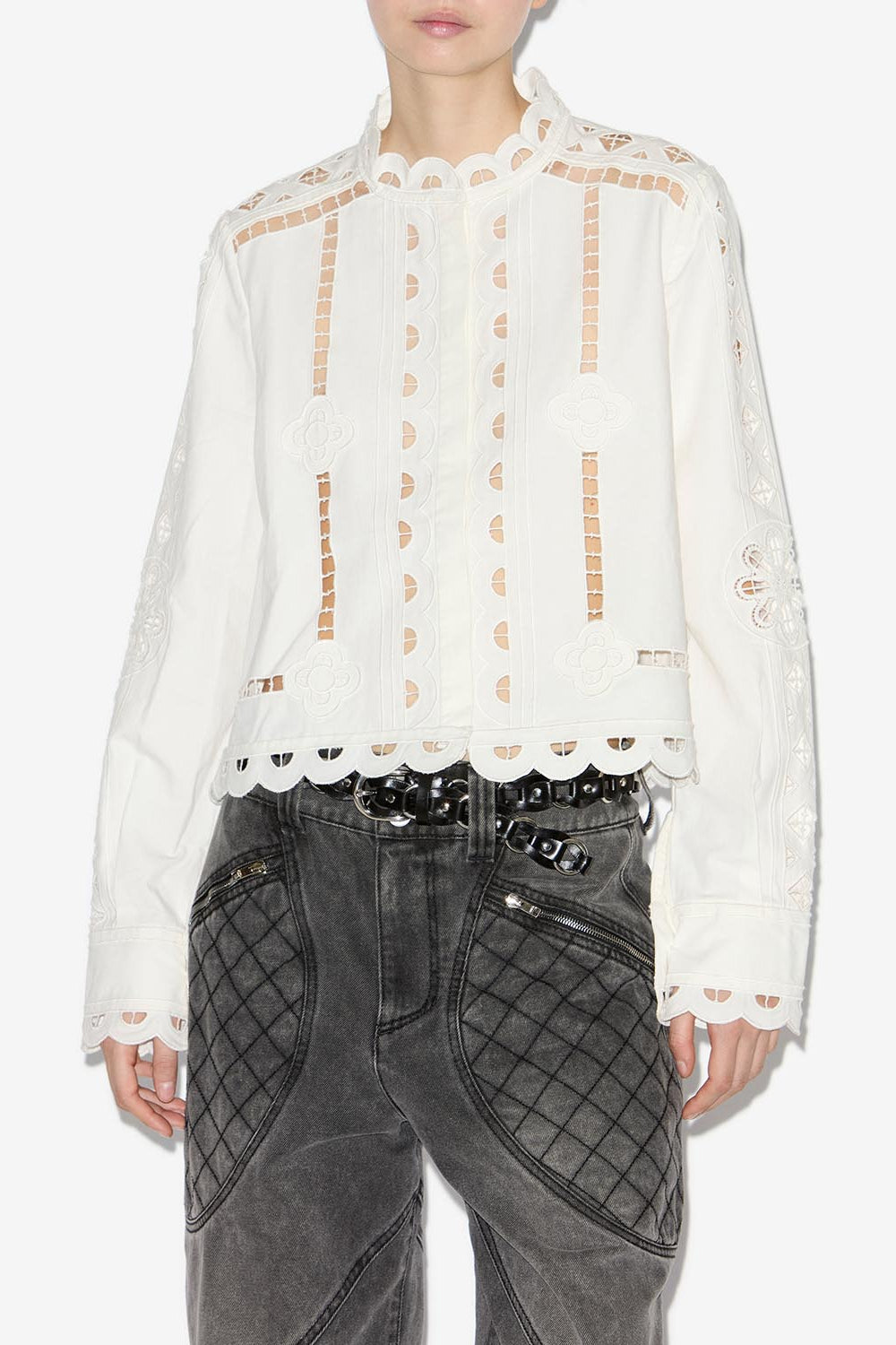 Top perline de algodón liso con bordado inglés - Blanco - Woman - 4