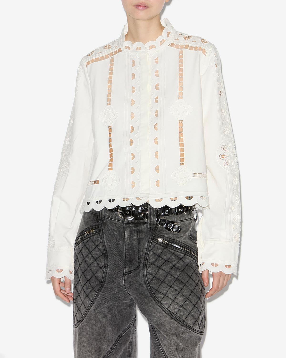 페를린(perline) 플레인 코튼 잉글리쉬 자수 탑 - 하얀색 - Woman - 3