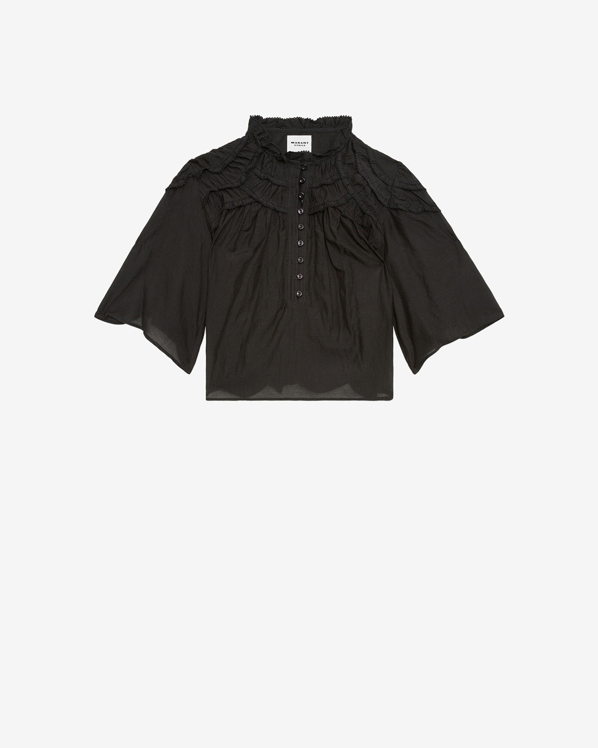 Carmen gathered cotton voile top - Black - Woman - 1