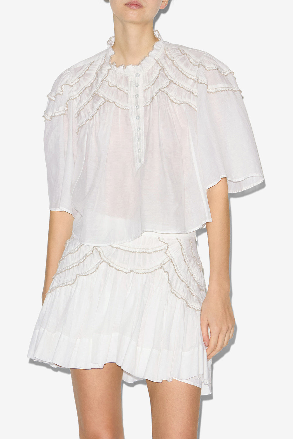 Top carmen de gasa de algodón fruncido - Blanco - Woman - 3